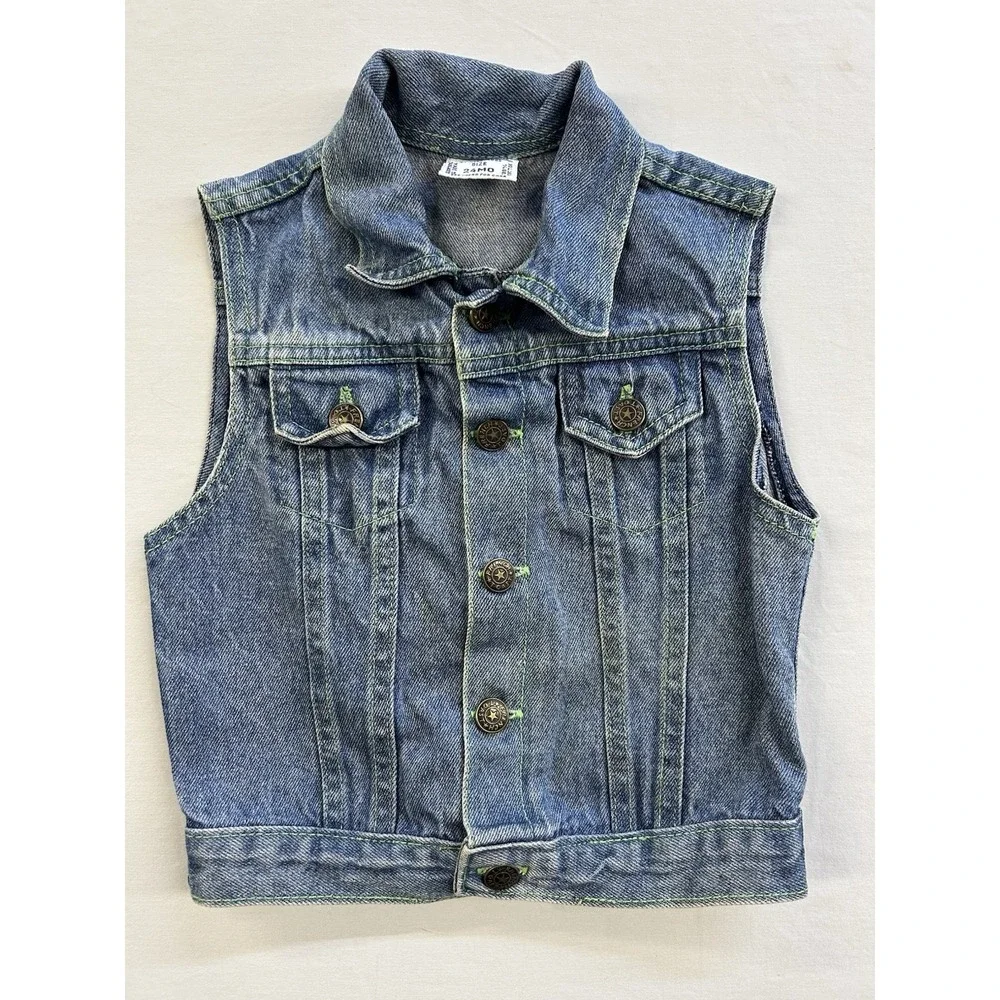 Vintage 90s French Toast By Lollytogs Brand Denim Vest Size 24 Months
